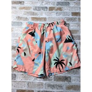 Boardies Apparel Mens Salmon Pink Geometric Palm Tree Swim Trunks Size Medium